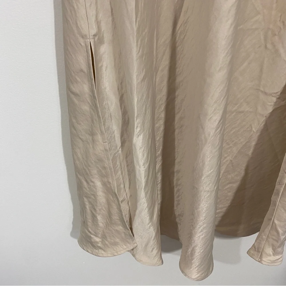 Loft NWT Small Champagne Beige Satin Silky Slip Midi Dress Draped Neck‎ - Picture 8 of 14